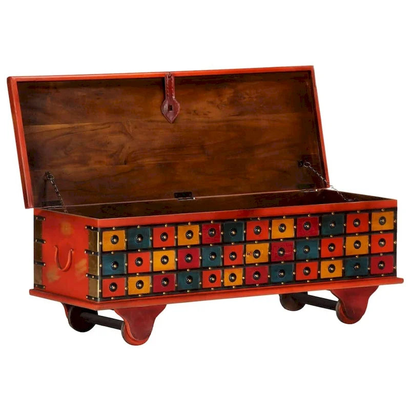 Boîte de rangement vidaXL rouge 43,3 x 15,7 x 15,7 cm en bois d'acacia massif