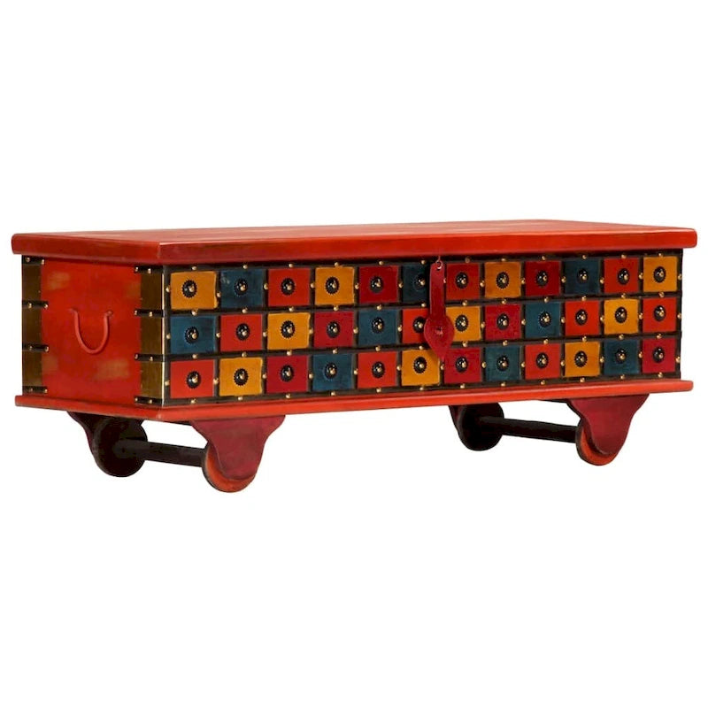 Boîte de rangement vidaXL rouge 43,3 x 15,7 x 15,7 cm en bois d'acacia massif