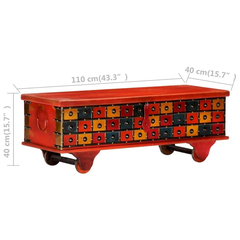 Boîte de rangement vidaXL rouge 43,3 x 15,7 x 15,7 cm en bois d'acacia massif