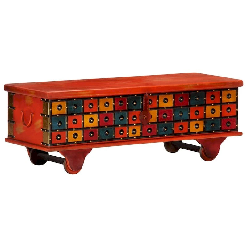 Boîte de rangement vidaXL rouge 43,3 x 15,7 x 15,7 cm en bois d'acacia massif