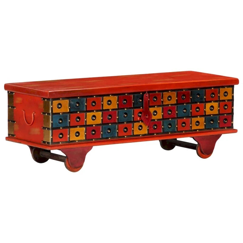 Boîte de rangement vidaXL rouge 43,3 x 15,7 x 15,7 cm en bois d'acacia massif