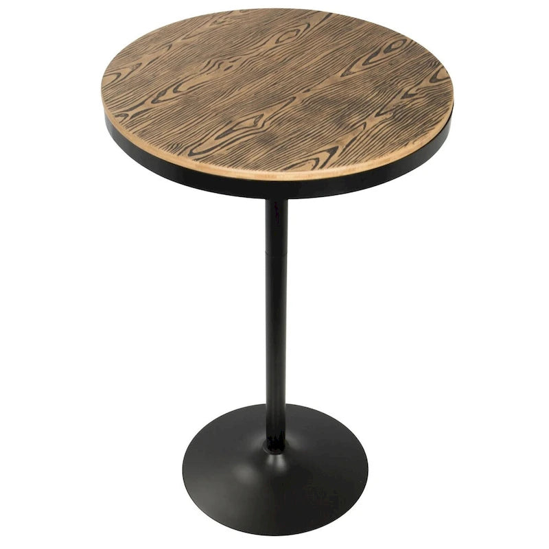 Table de bar/salle à manger ronde Dakota industrielle réglable en métal brun naturel et noir, 43 pouces