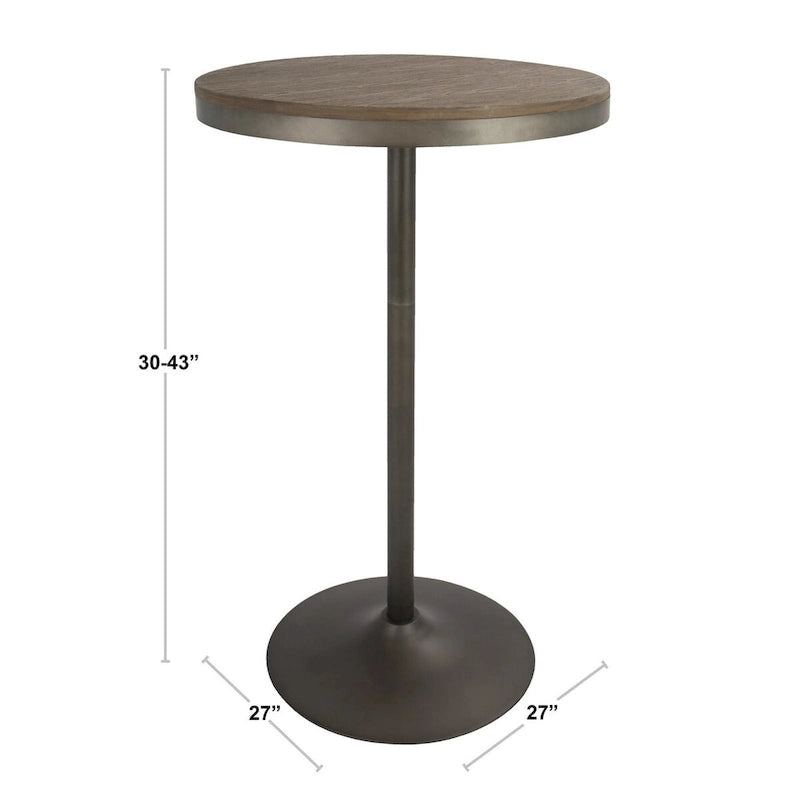 Table de bar/salle à manger ronde Dakota industrielle réglable en métal brun naturel et noir, 43 pouces