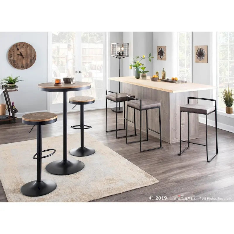 Table de bar/salle à manger ronde Dakota industrielle réglable en métal brun naturel et noir, 43 pouces