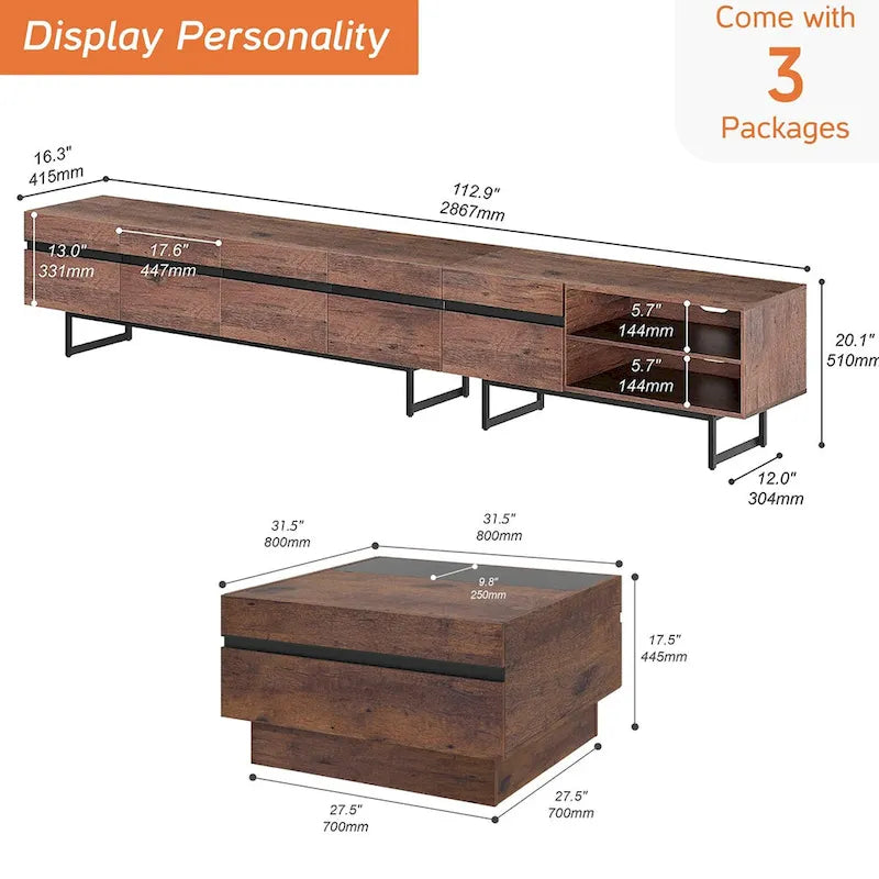 Ensemble meuble TV et table basse WAMPAT moderne (2 pièces)