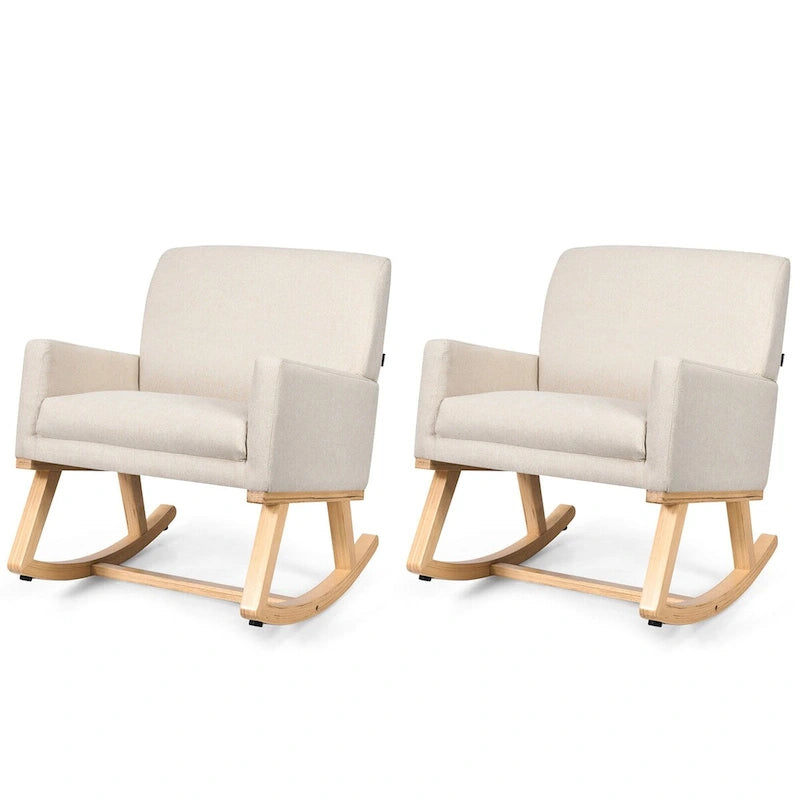 Gymax Ensemble de 2 fauteuils lounge rembourrés en tissu style milieu du siècle