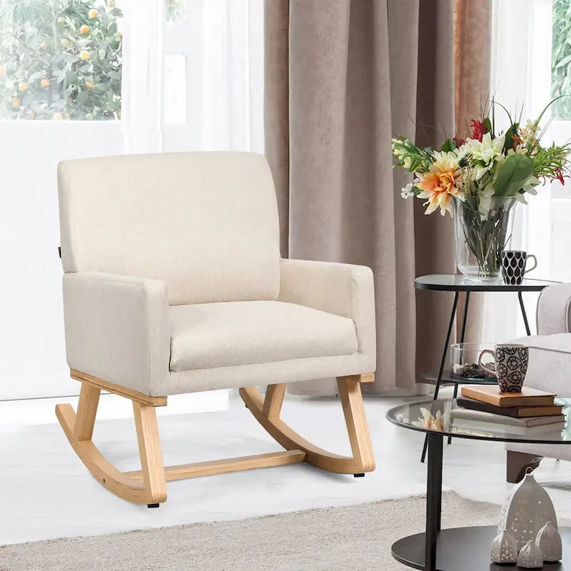 Gymax Ensemble de 2 fauteuils lounge rembourrés en tissu style milieu du siècle