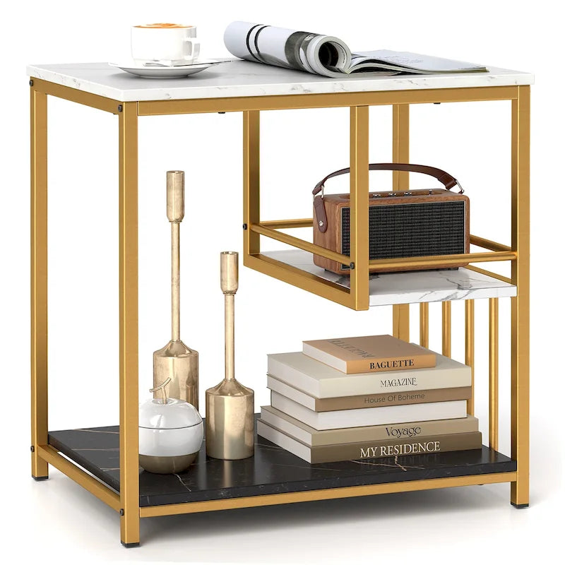 Table d'appoint Gymax à 3 niveaux en faux marbre avec étagères de rangement