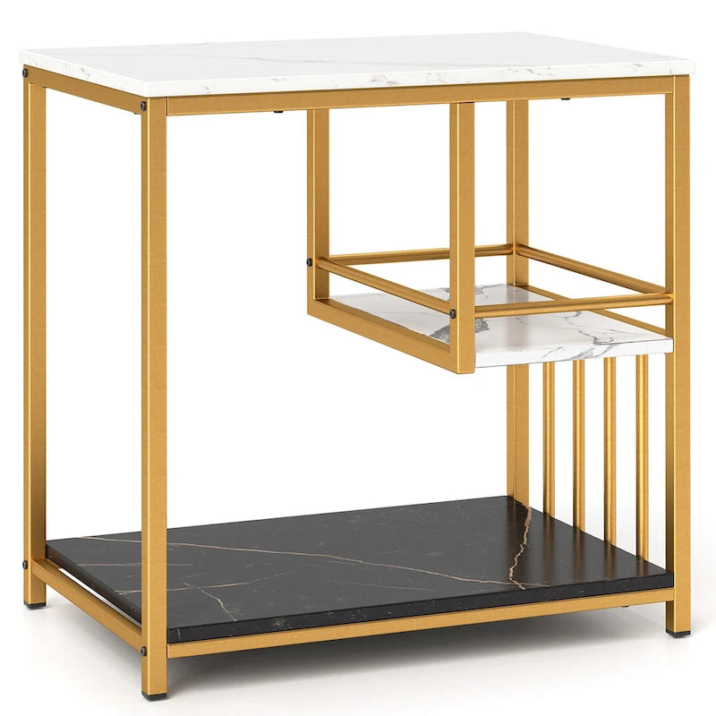 Table d'appoint Gymax à 3 niveaux en faux marbre avec étagères de rangement
