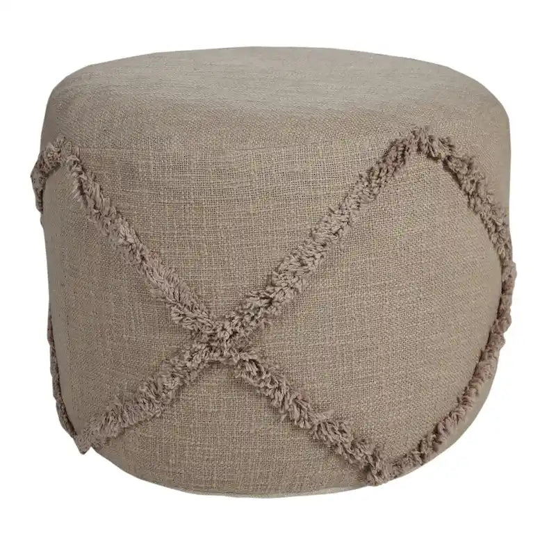 Pouf ottoman rond à motif losanges, texture unie marron, 18 pouces
