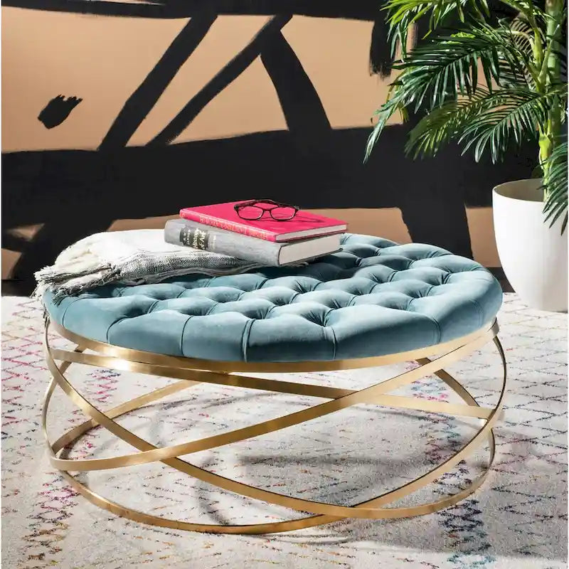 Pouf en velours capitonné Betta de SAFAVIEH Couture