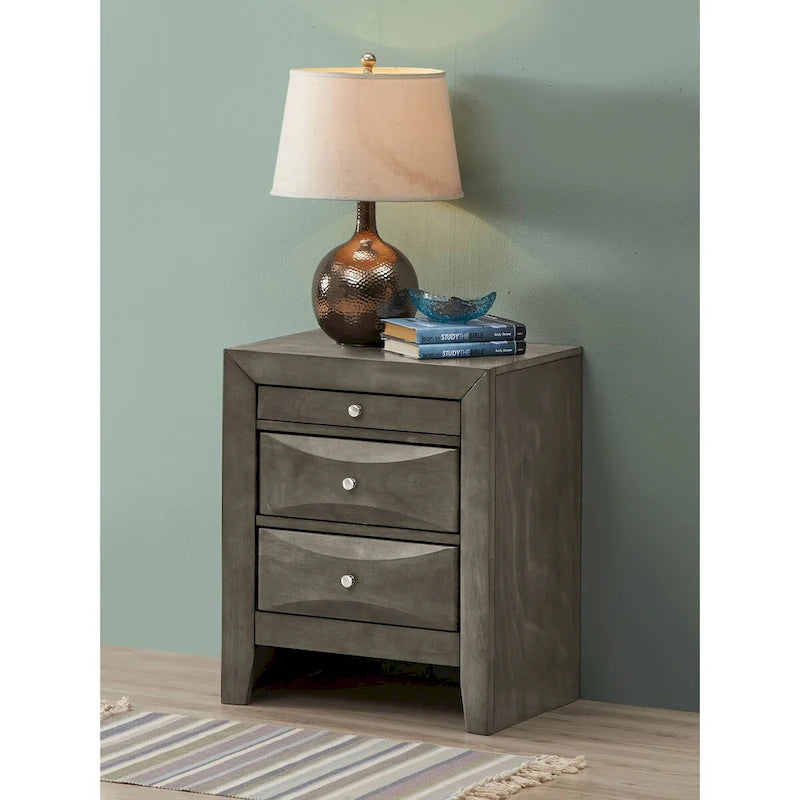 Table de chevet moderne en bois avec poignée en métal de 58 cm et 3 tiroirs
