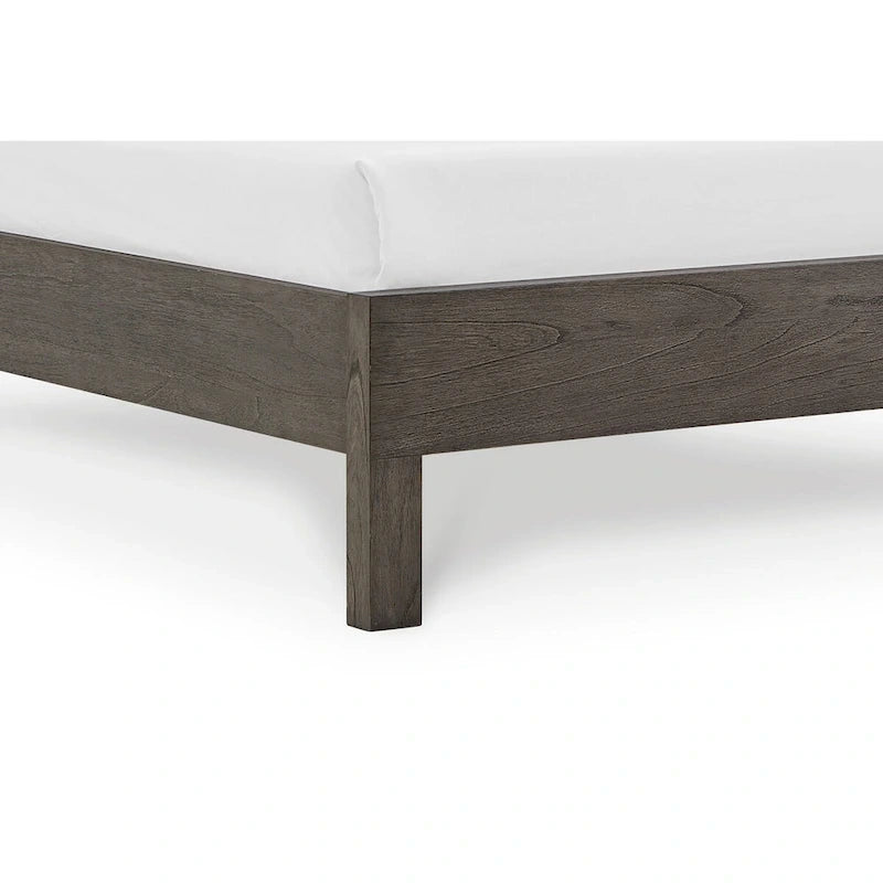 Lit Yee King, bois gris, 4 tiroirs latéraux, tête de lit ajourée