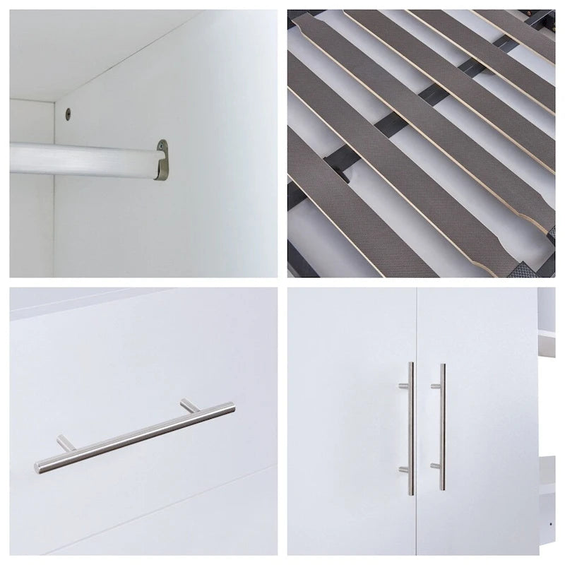 Lit escamotable simple avec étagères ouvertes et tiroirs de rangement