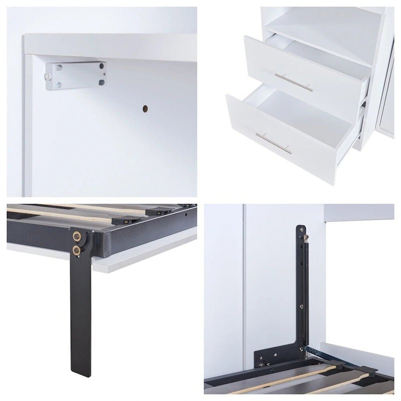 Lit escamotable simple avec étagères ouvertes et tiroirs de rangement