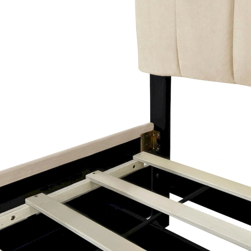 Lit plateforme rembourré en velours Queen Size avec 2 tiroirs et 1 lit gigogne Twin XL