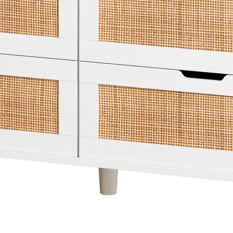 Meuble de rangement à tiroirs en rotin blanc avec éclairage LED et prise électrique, idéal pour la chambre et le salon, dimensions : 43,31 cm