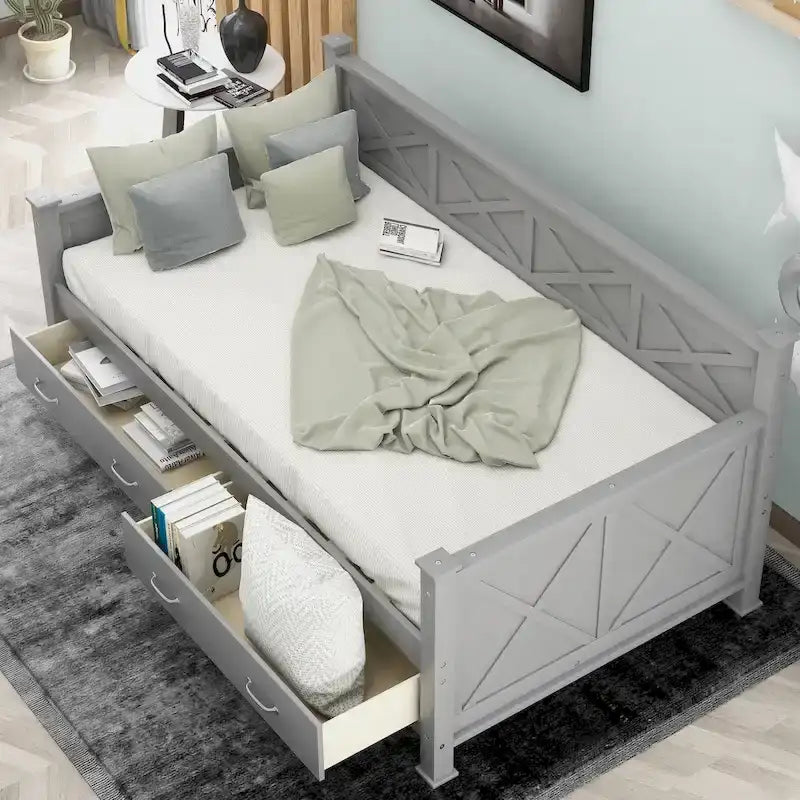 Lit de jour en bois, taille simple, style moderne et rustique décontracté