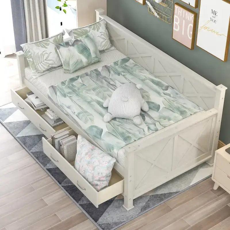 Lit de jour en bois, taille simple, style moderne et rustique décontracté