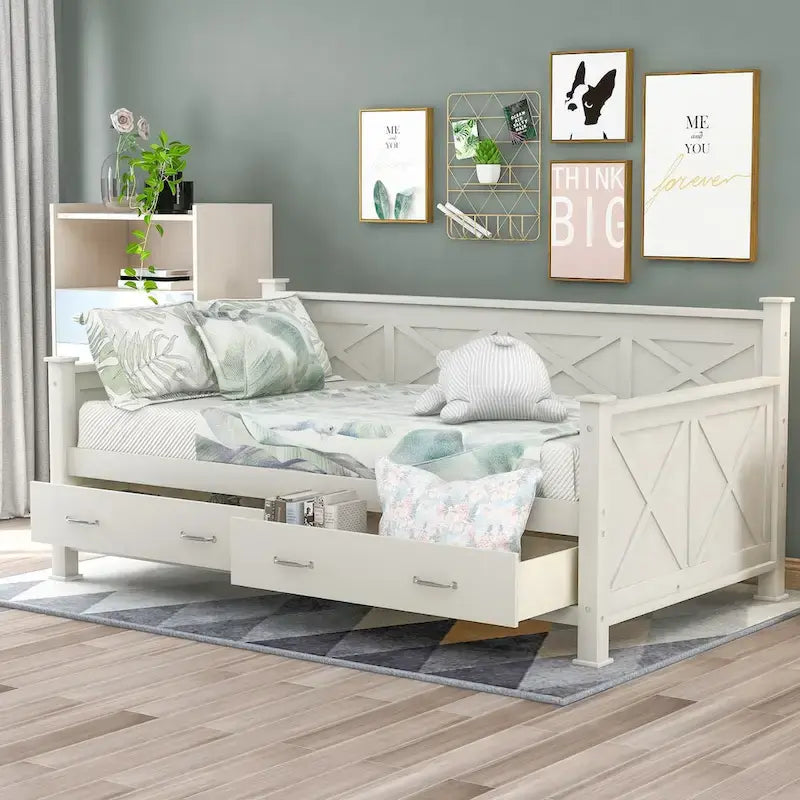 Lit de jour en bois, taille simple, style moderne et rustique décontracté