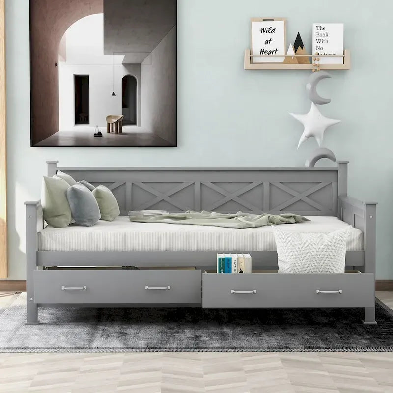Lit de jour en bois, taille simple, style moderne et rustique décontracté