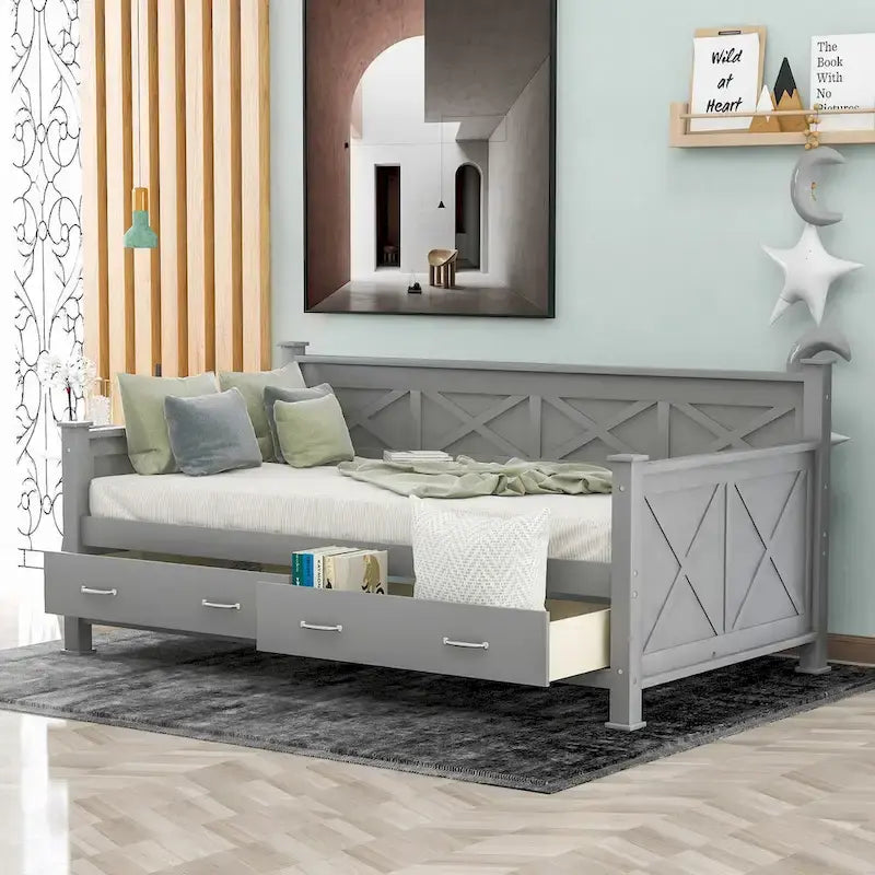 Lit de jour en bois, taille simple, style moderne et rustique décontracté