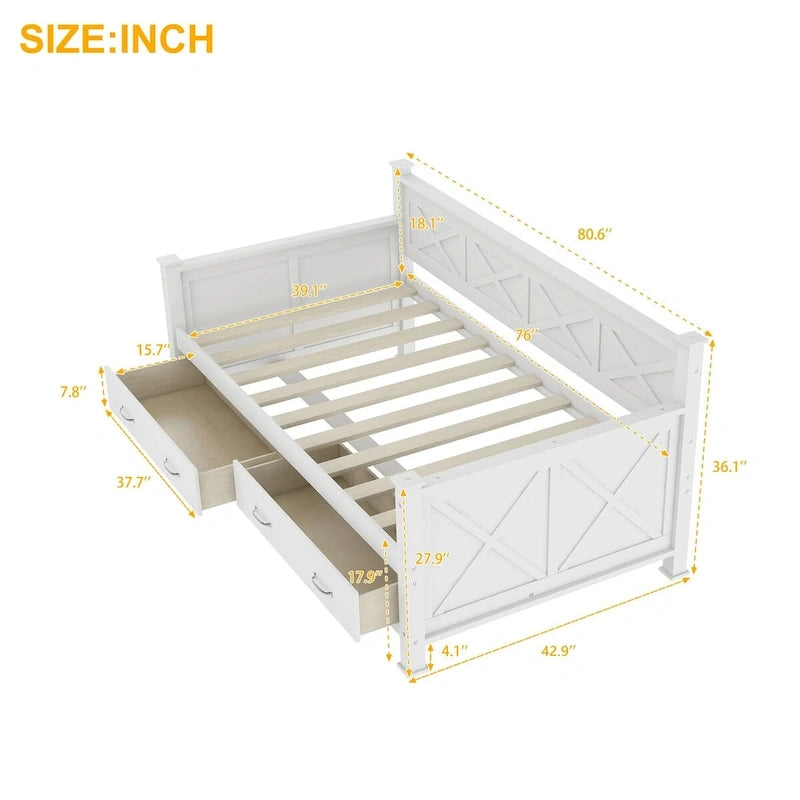 Lit de jour en bois, taille simple, style moderne et rustique décontracté