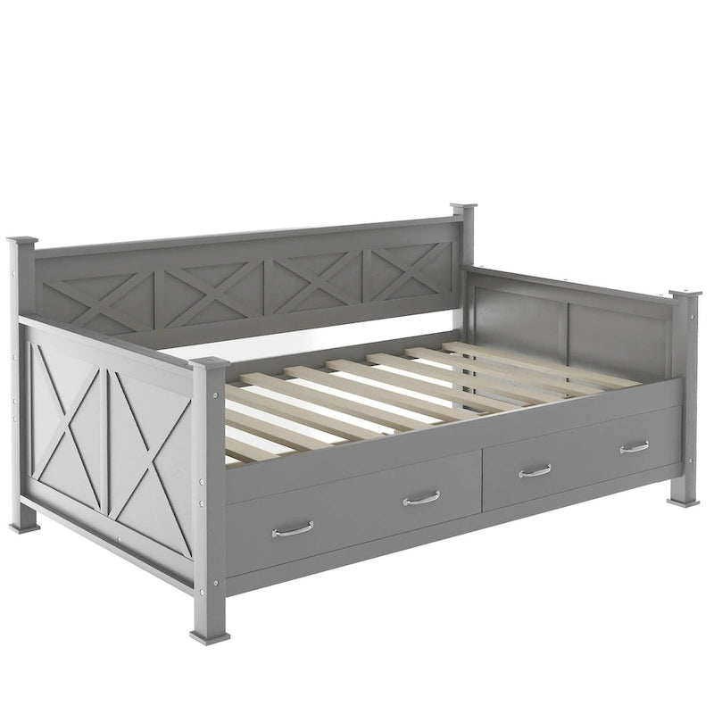 Lit de jour en bois, taille simple, style moderne et rustique décontracté