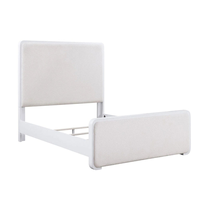 Lit Helena blanc perle et beige à panneaux avec pied de soutien