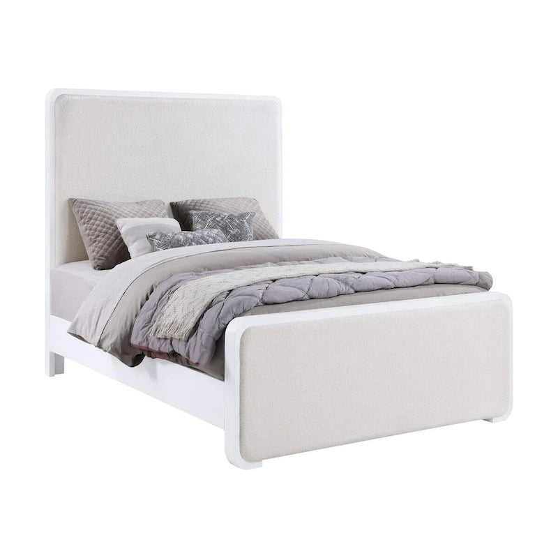 Lit Helena blanc perle et beige à panneaux avec pied de soutien