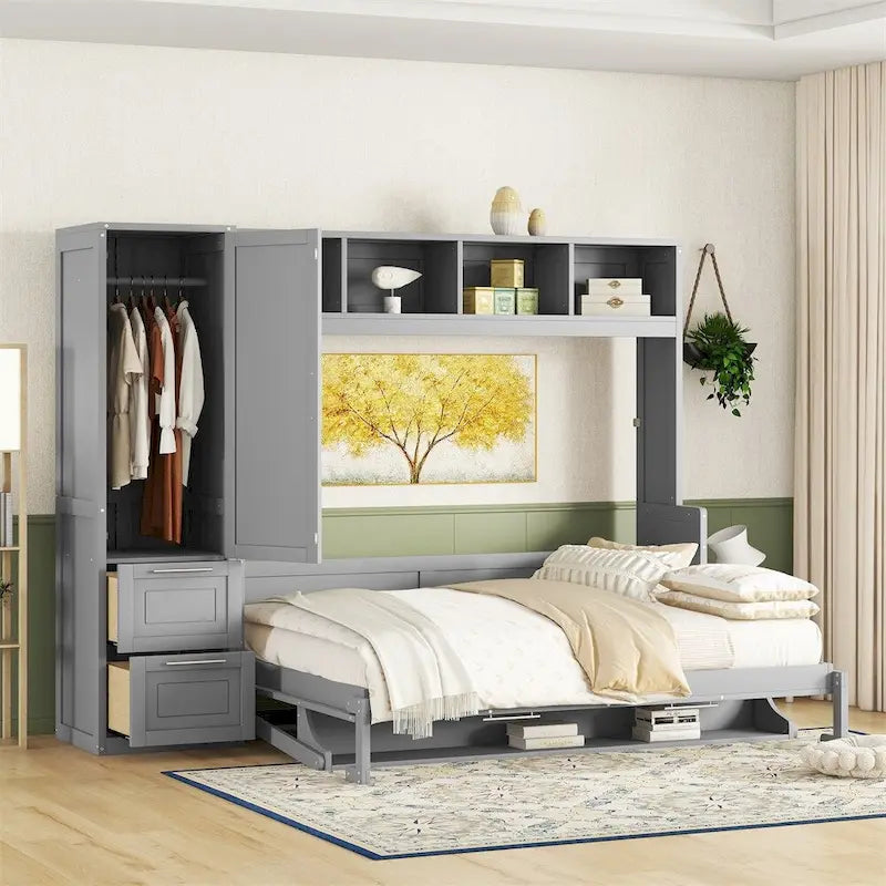 Lit escamotable Queen Size avec placard et tiroirs