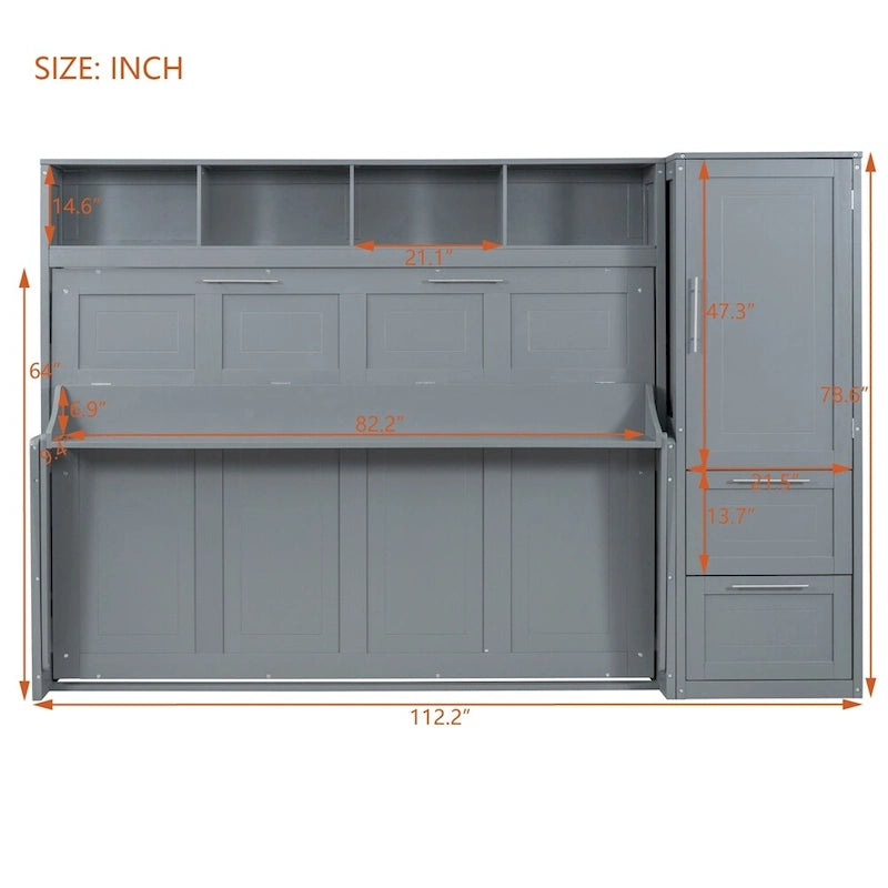 Lit escamotable Queen Size avec placard et tiroirs