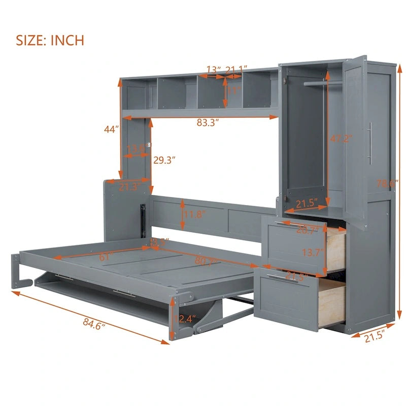 Lit escamotable Queen Size avec placard et tiroirs