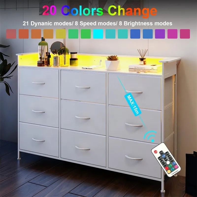 Commode blanche avec éclairage LED