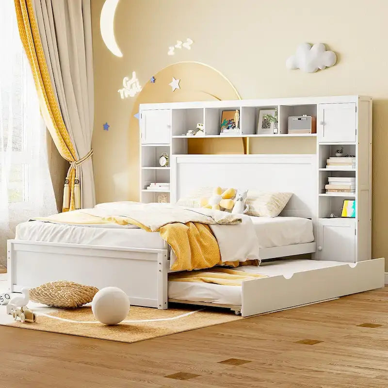 Lit en bois Nestfair Queen Size avec armoire intégrée