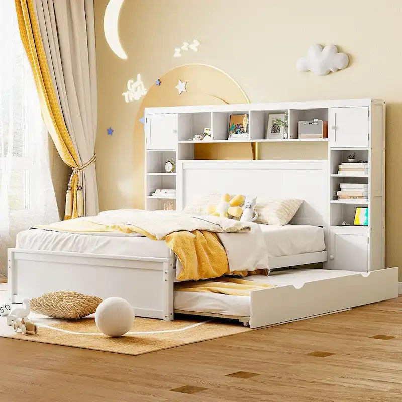 Lit en bois Nestfair Queen Size avec armoire intégrée