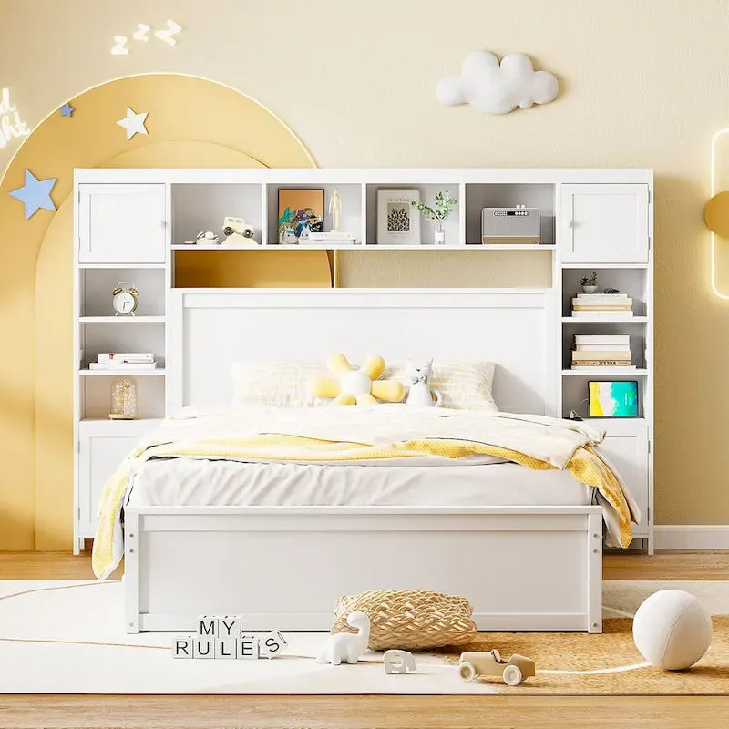 Lit en bois Nestfair Queen Size avec armoire intégrée