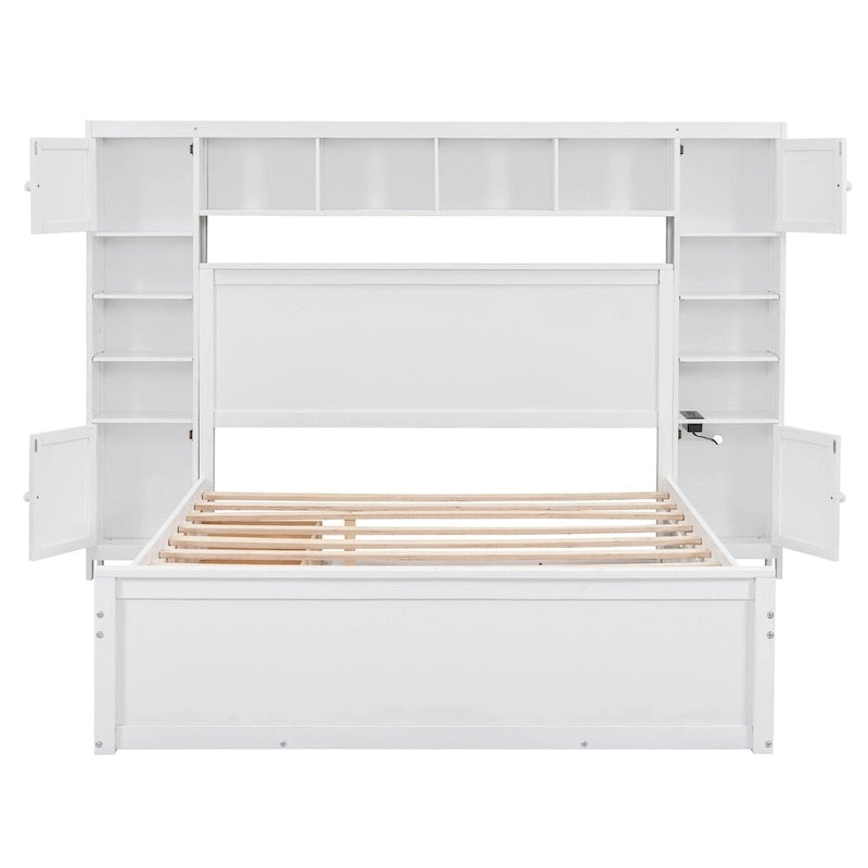 Lit en bois Nestfair Queen Size avec armoire intégrée
