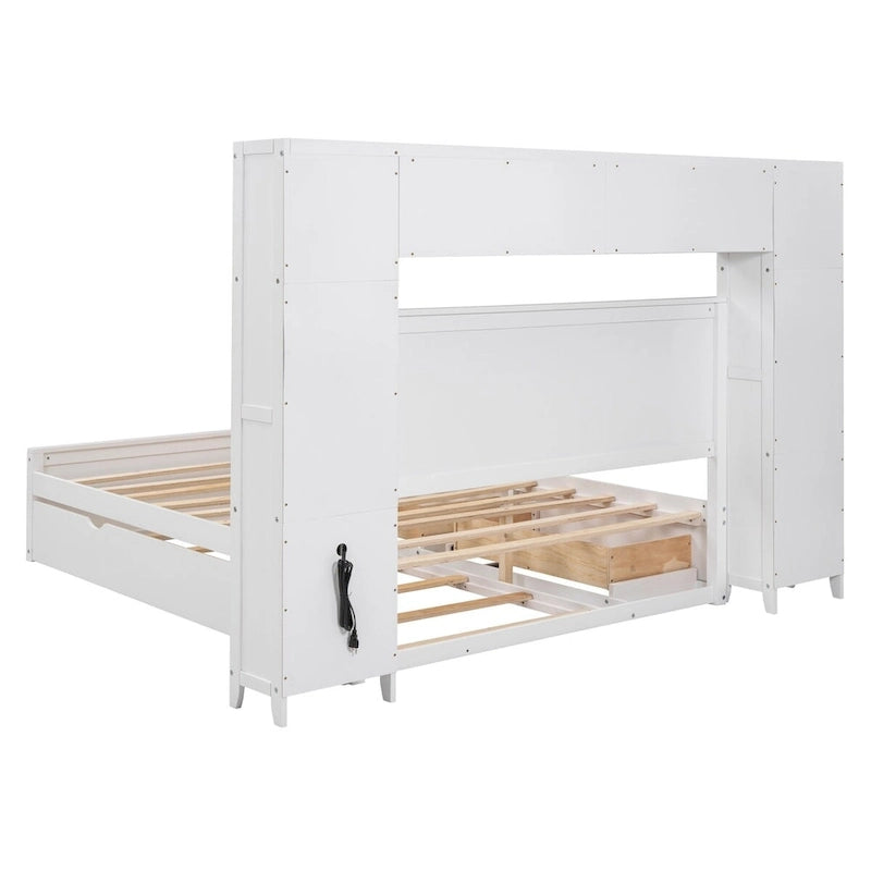 Lit en bois Nestfair Queen Size avec armoire intégrée