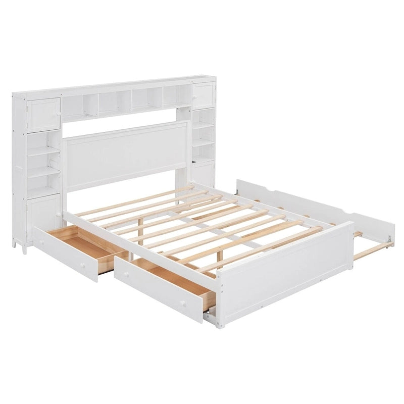 Lit en bois Nestfair Queen Size avec armoire intégrée