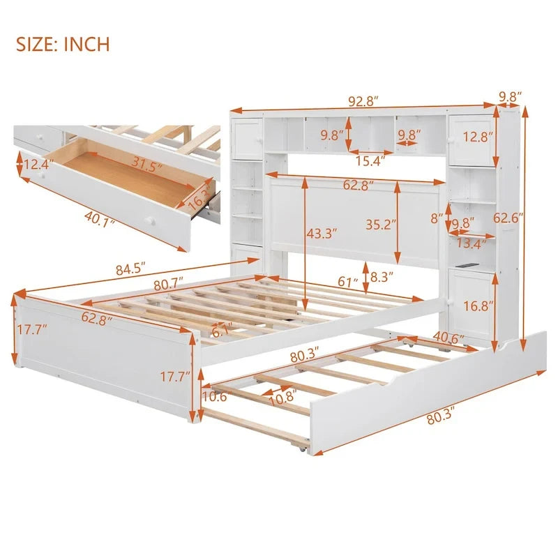Lit en bois Nestfair Queen Size avec armoire intégrée