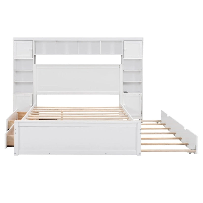 Lit en bois Nestfair Queen Size avec armoire intégrée