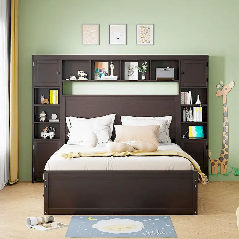 Lit en bois Nestfair Queen Size avec armoire intégrée