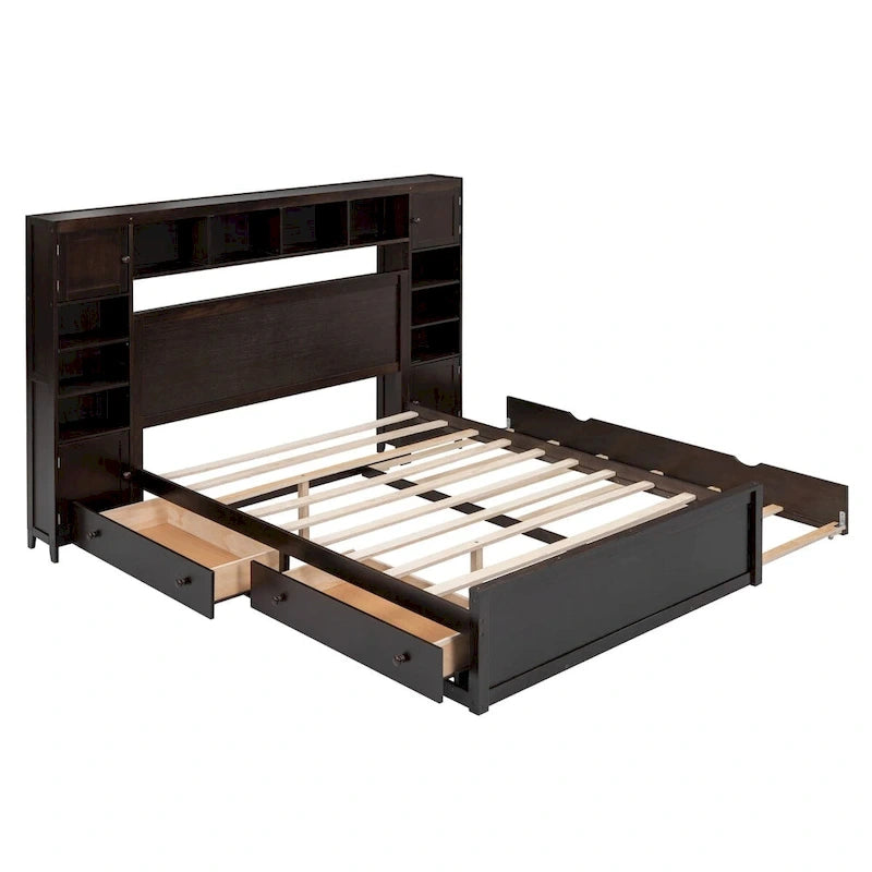 Lit en bois Nestfair Queen Size avec armoire intégrée