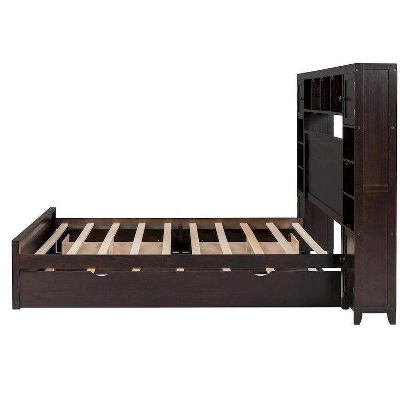 Lit en bois Nestfair Queen Size avec armoire intégrée