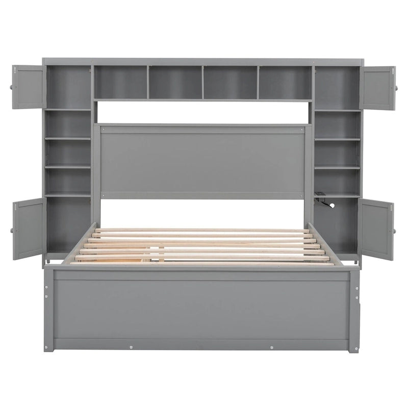 Lit en bois Nestfair Queen Size avec armoire intégrée