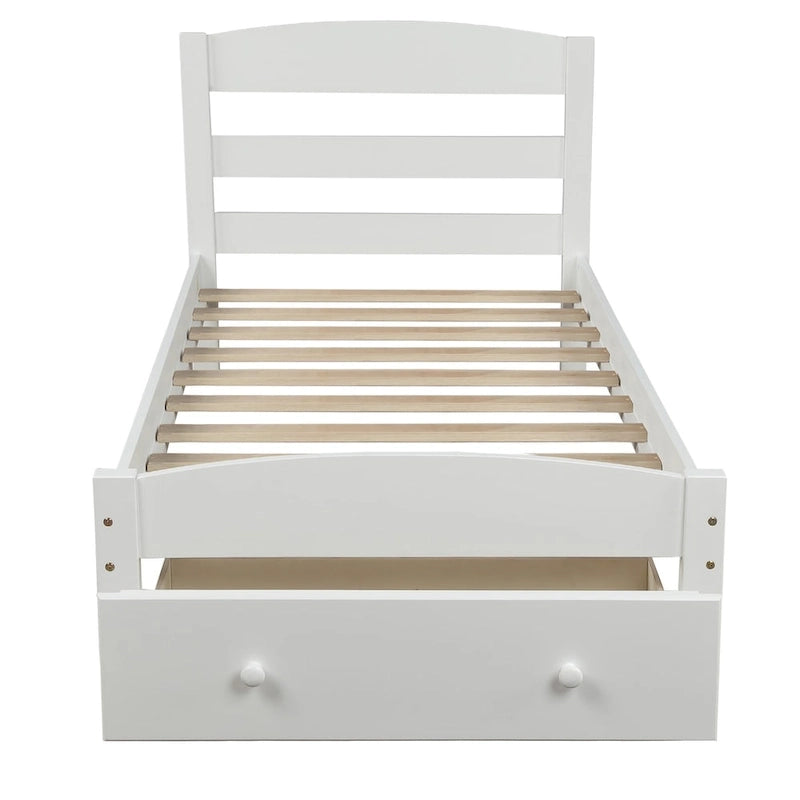 Cadre de lit plateforme simple avec tiroir de rangement et sommier à lattes en bois - Aucun sommier requis
