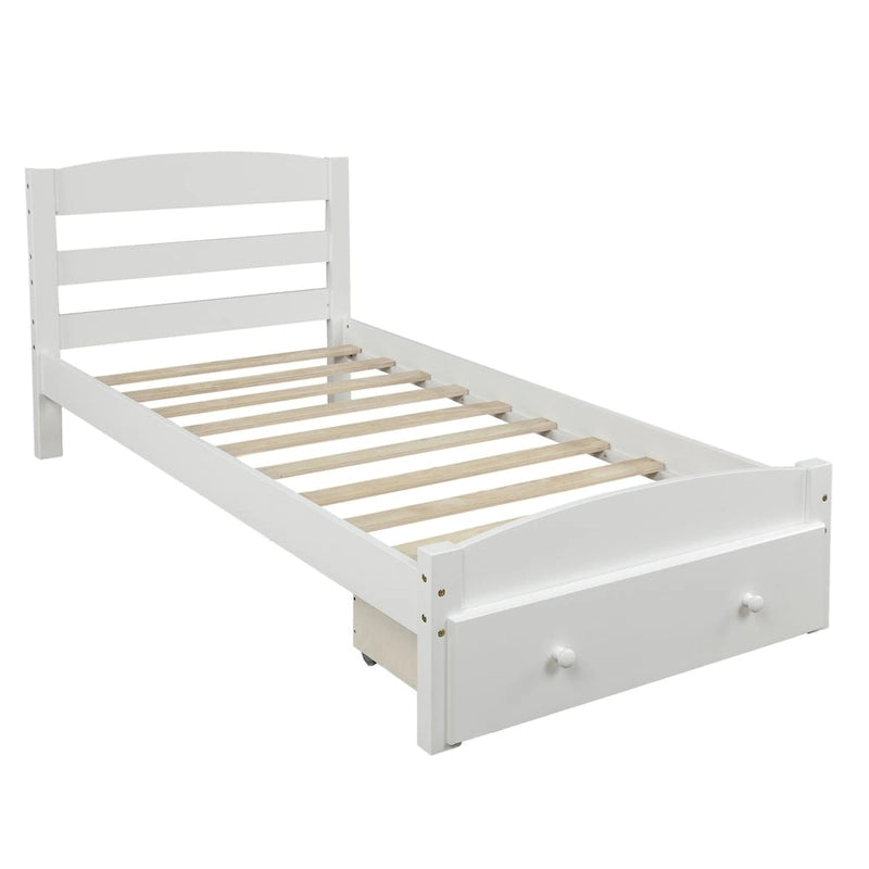 Cadre de lit plateforme simple avec tiroir de rangement et sommier à lattes en bois - Aucun sommier requis
