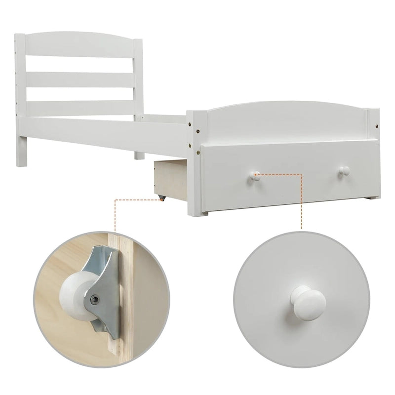 Cadre de lit plateforme simple avec tiroir de rangement et sommier à lattes en bois - Aucun sommier requis