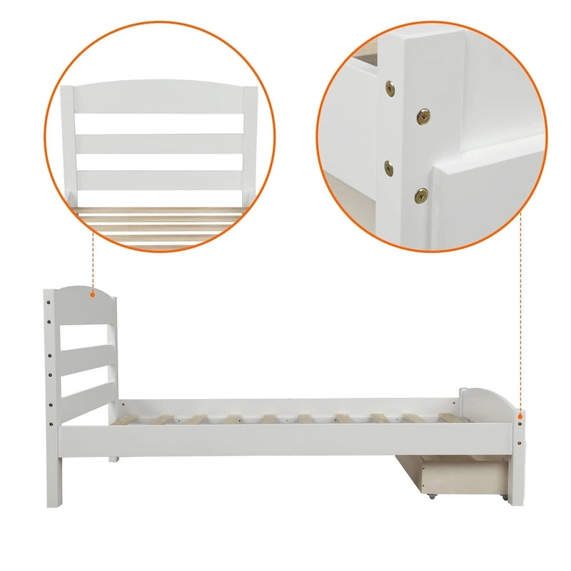 Cadre de lit plateforme simple avec tiroir de rangement et sommier à lattes en bois - Aucun sommier requis